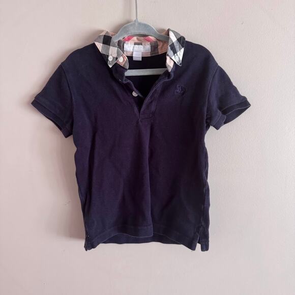 Burberry Children's Navy Blue Button Polo Shirt Plaid Collar Kids Size 4 - Picture 1 of 8